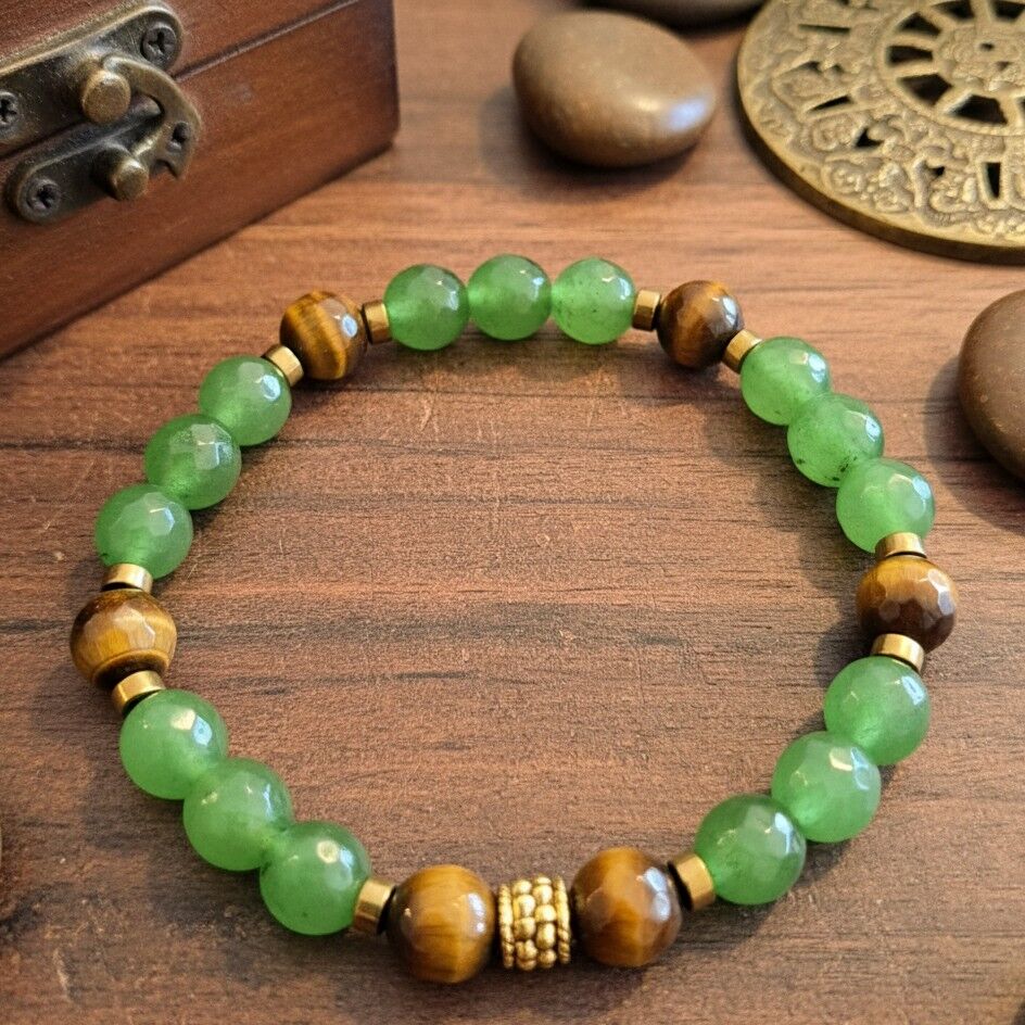 Tayvan Yeşimi Kaplangözü ve Hematit Taşlı Doğal Taş Bileklik