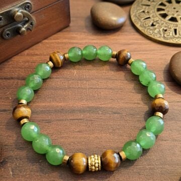 Tayvan Yeşimi Kaplangözü ve Hematit Taşlı Doğal Taş Bileklik