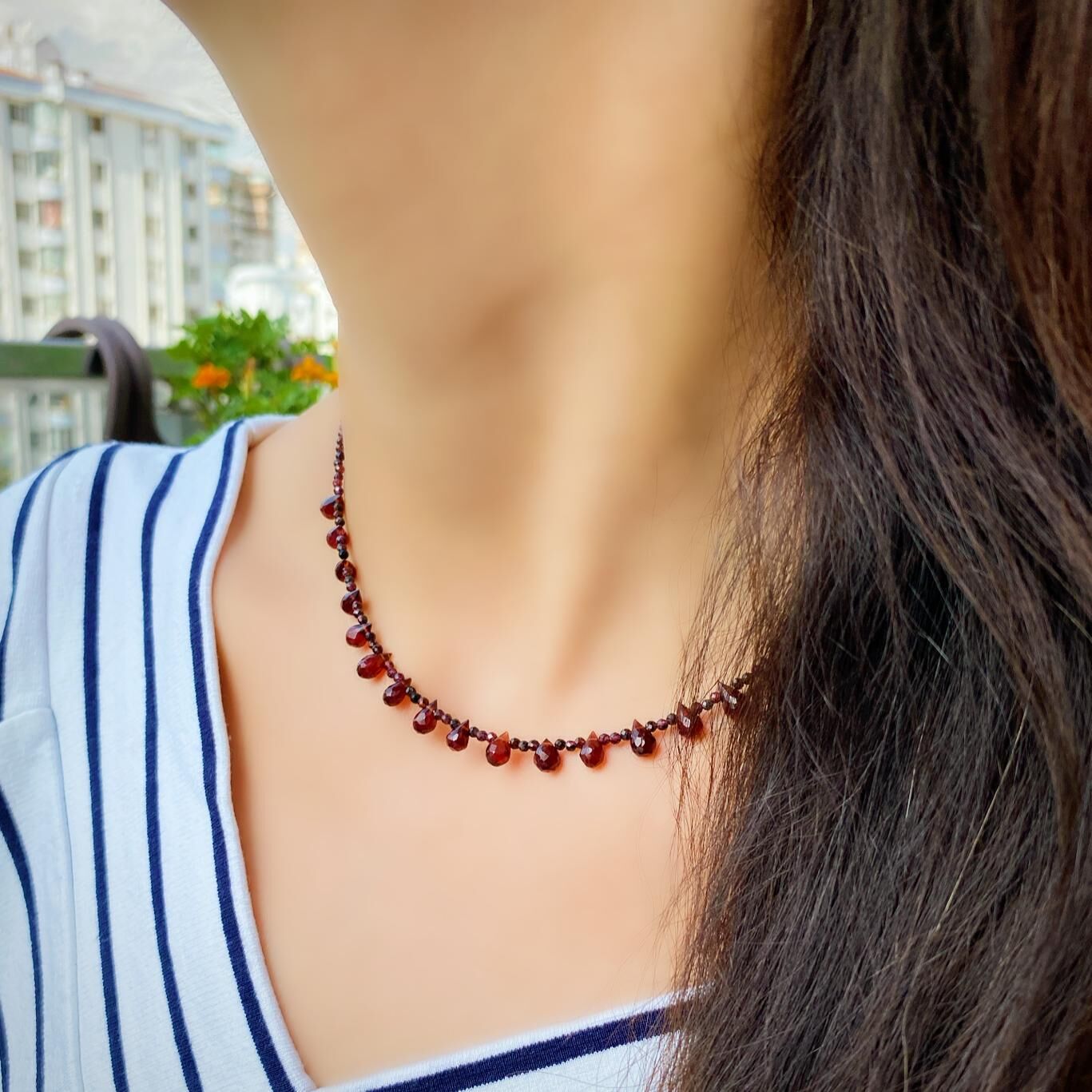 Lal Garnet Taşlı Tasarım Gümüş Kolye