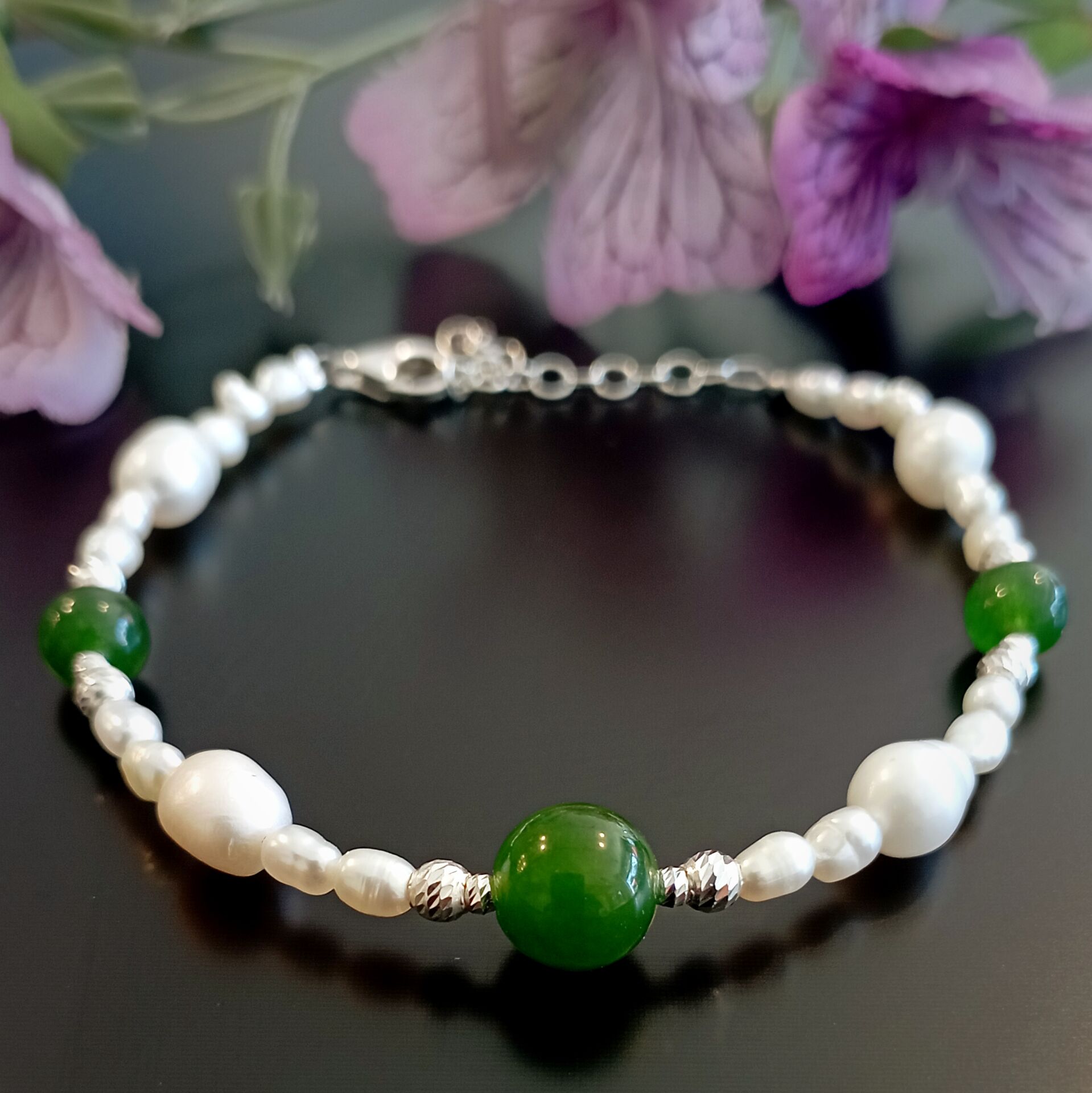 Yeşim ve İnci Tasarım Gümüş Bileklik