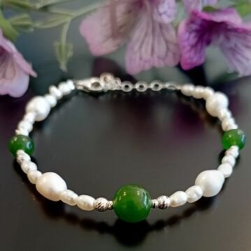 Yeşim ve İnci Tasarım Gümüş Bileklik