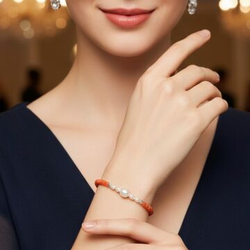 Mercan ve İnci Tasarım Gümüş Bileklik