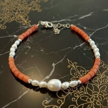 Mercan ve İnci Tasarım Gümüş Bileklik