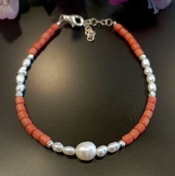 Mercan ve İnci Tasarım Gümüş Bileklik