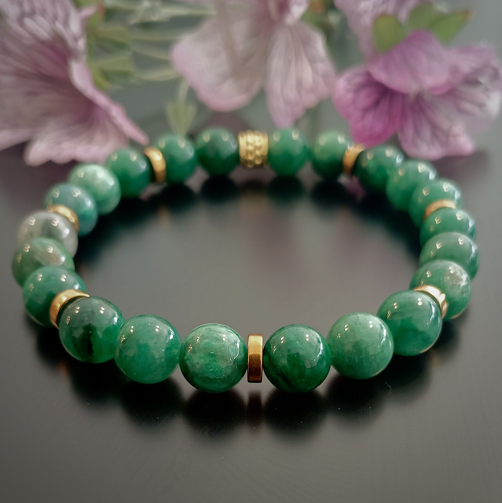 Yeşil Lepidolit ve Hematit Tasarım Doğal Taş Bileklik - Rahatlatıcı ve İçsel Uyum Temalı