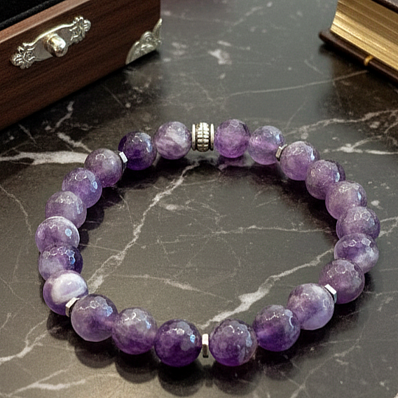 Faset Kesim Ametist ve Hematit Taşı Bileklik