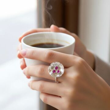 3 Kırmızı Taşlı Tasarım Gümüş Yüzük