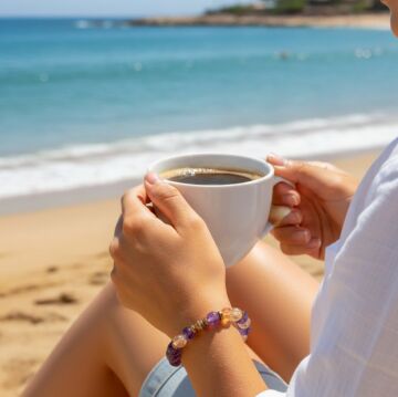 Ametist, Sitrin ve Hematit Tasarım Bileklik - Pozitif Enerji ve Bolluk Temalı