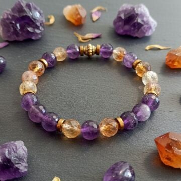 Ametist, Sitrin ve Hematit Tasarım Bileklik - Pozitif Enerji ve Bolluk Temalı