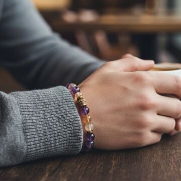 Ametist, Sitrin ve Hematit Tasarım Bileklik - Pozitif Enerji ve Bolluk Temalı