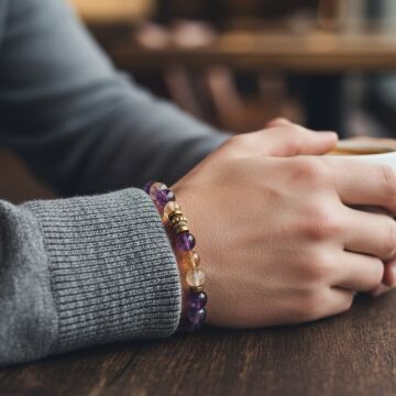 Ametist, Sitrin ve Hematit Tasarım Bileklik - Pozitif Enerji ve Bolluk Temalı