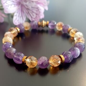 Ametist, Sitrin ve Hematit Tasarım Bileklik - Pozitif Enerji ve Bolluk Temalı