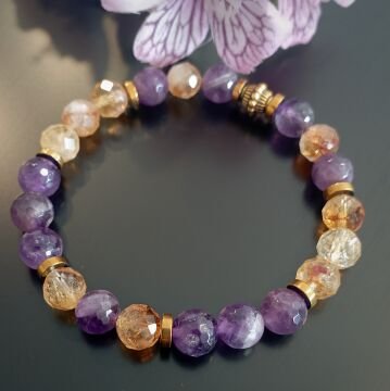 Ametist, Sitrin ve Hematit Tasarım Bileklik - Pozitif Enerji ve Bolluk Temalı