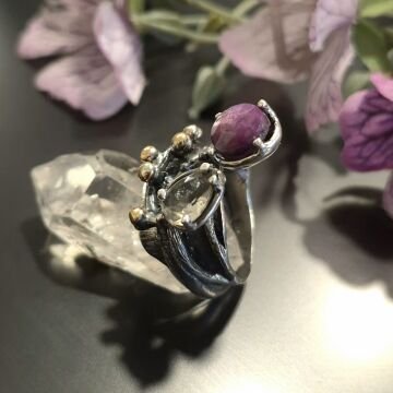 Yakut ve Sitrin Taşlı Tasarım Gümüş Yüzük