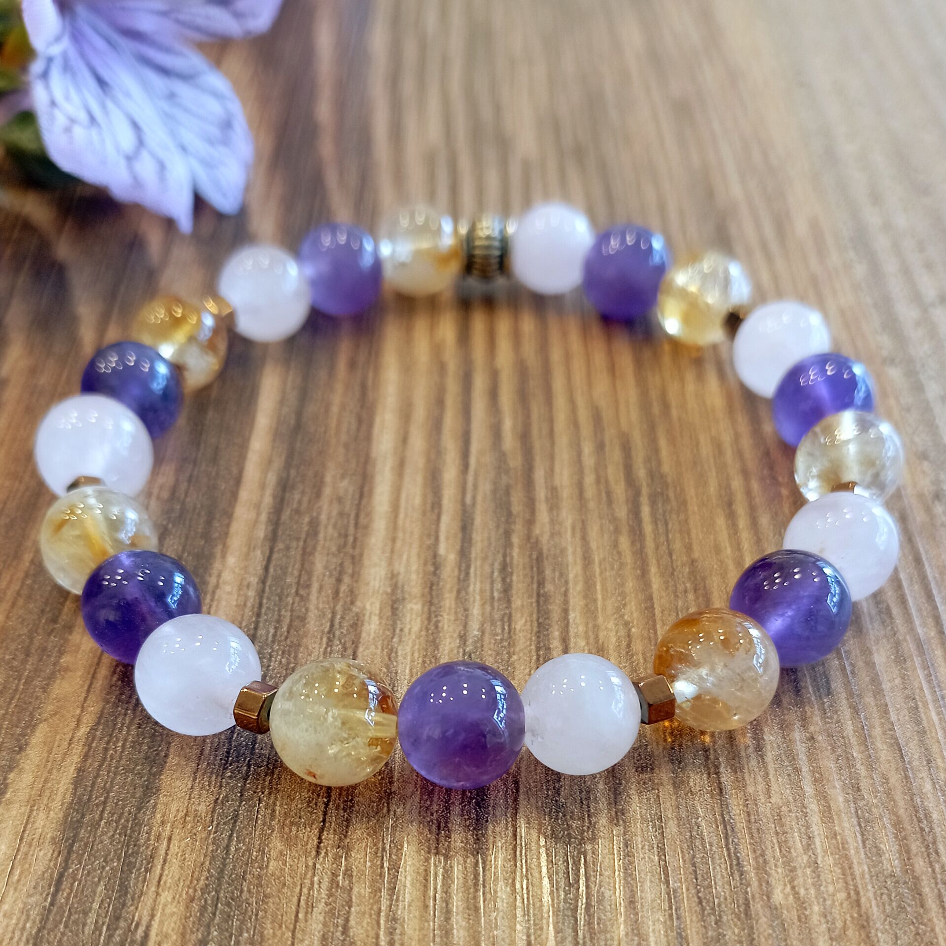 Sitrin, Pembe Kuvars ve Ametist Doğal Taş Bileklik