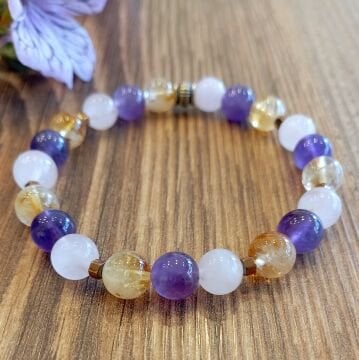 Sitrin, Pembe Kuvars ve Ametist Doğal Taş Bileklik