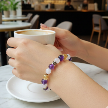 Sitrin, Pembe Kuvars ve Ametist Doğal Taş Bileklik