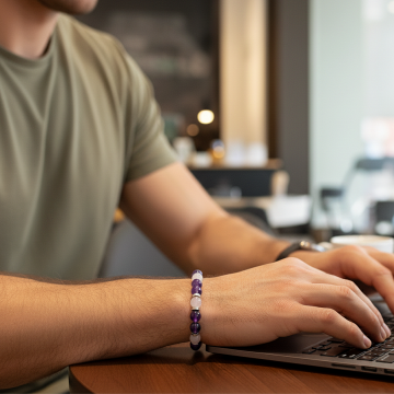 Ametist, Pembe Kuvars ve Hematit Doğal Taş Bileklik