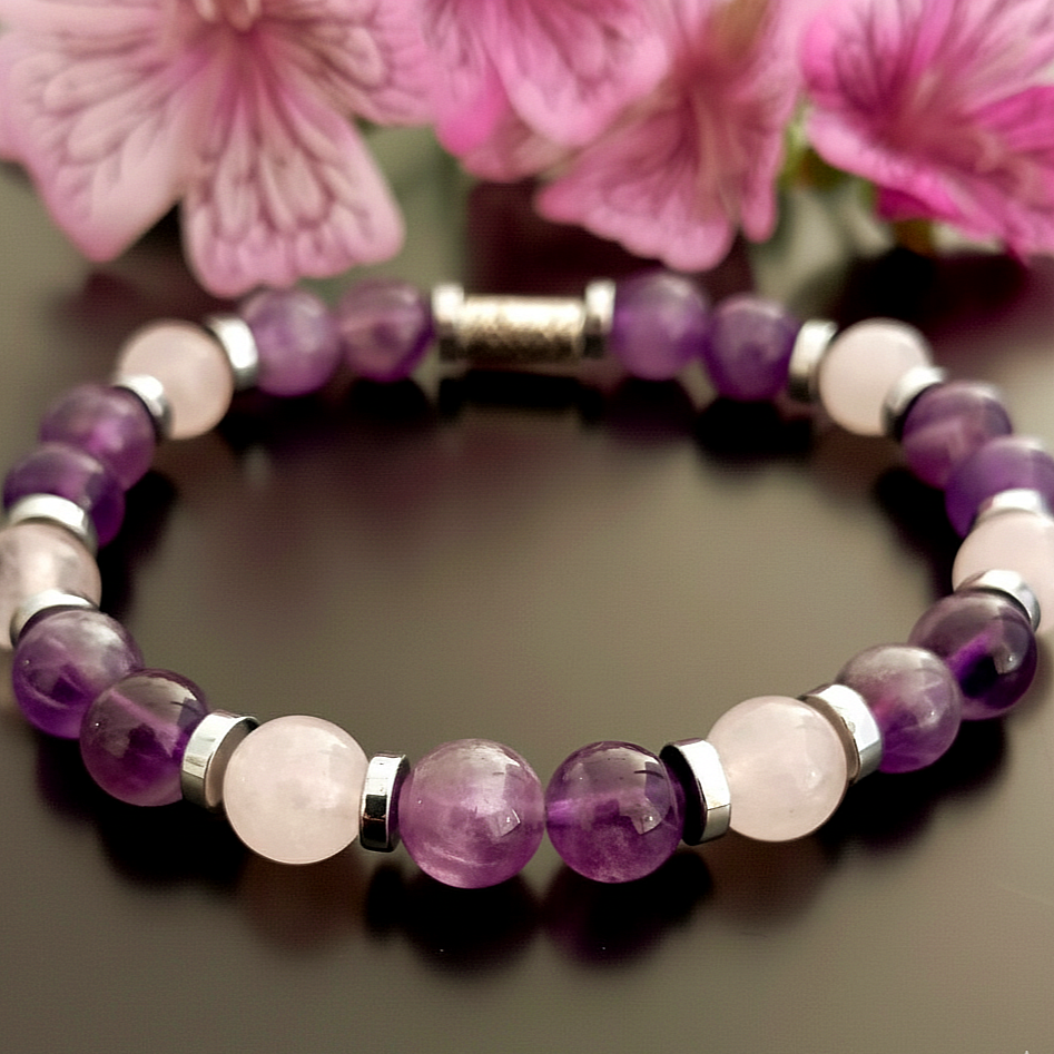 Ametist, Pembe Kuvars ve Hematit Doğal Taş Bileklik