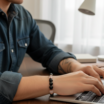 Gold Obsidyen, Pembe Kuvars ve Hematit Doğal Taş Bileklik