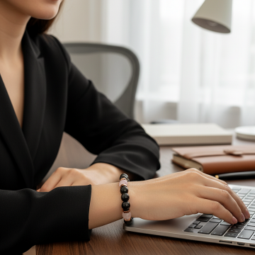 Gold Obsidyen, Pembe Kuvars ve Hematit Doğal Taş Bileklik