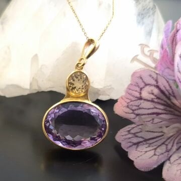 Ametist ve Sitrin Doğal Taş Gümüş Kolye