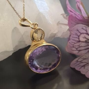 Ametist ve Sitrin Doğal Taş Gümüş Kolye