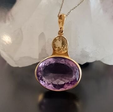 Ametist ve Sitrin Doğal Taş Gümüş Kolye