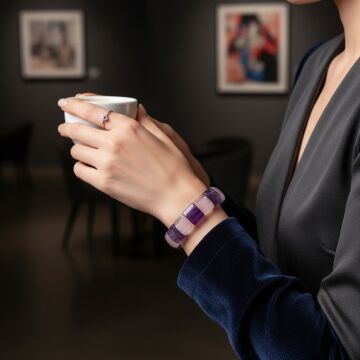 Pembe Kuvars ve Ametist Özel Kesim Doğal Taş Bileklik