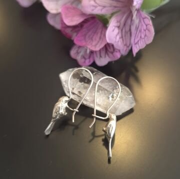 Kuşlu Tasarım Gümüş Küpe