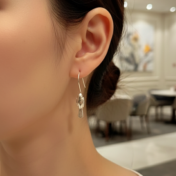 Kuşlu Tasarım Gümüş Küpe