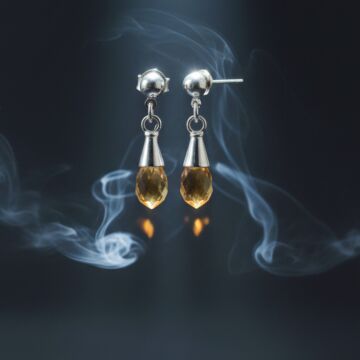 Sitrin Taşlı Tasarım Gümüş Küpe