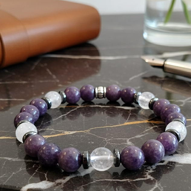 Lepidolit, Kuvars ve Hematit Doğal Taş Bileklik