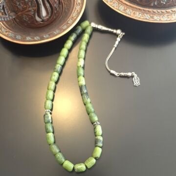 Kanada Yeşim Taşı Kapsül Kesim 33 lük Gümüş Tesbih