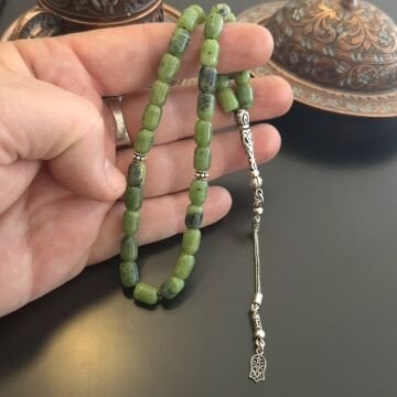 Kanada Yeşim Taşı Kapsül Kesim 33 lük Gümüş Tesbih