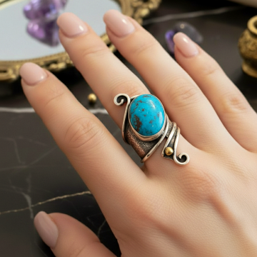 Turkuaz (Firuze) Tasarım Gümüş Yüzük
