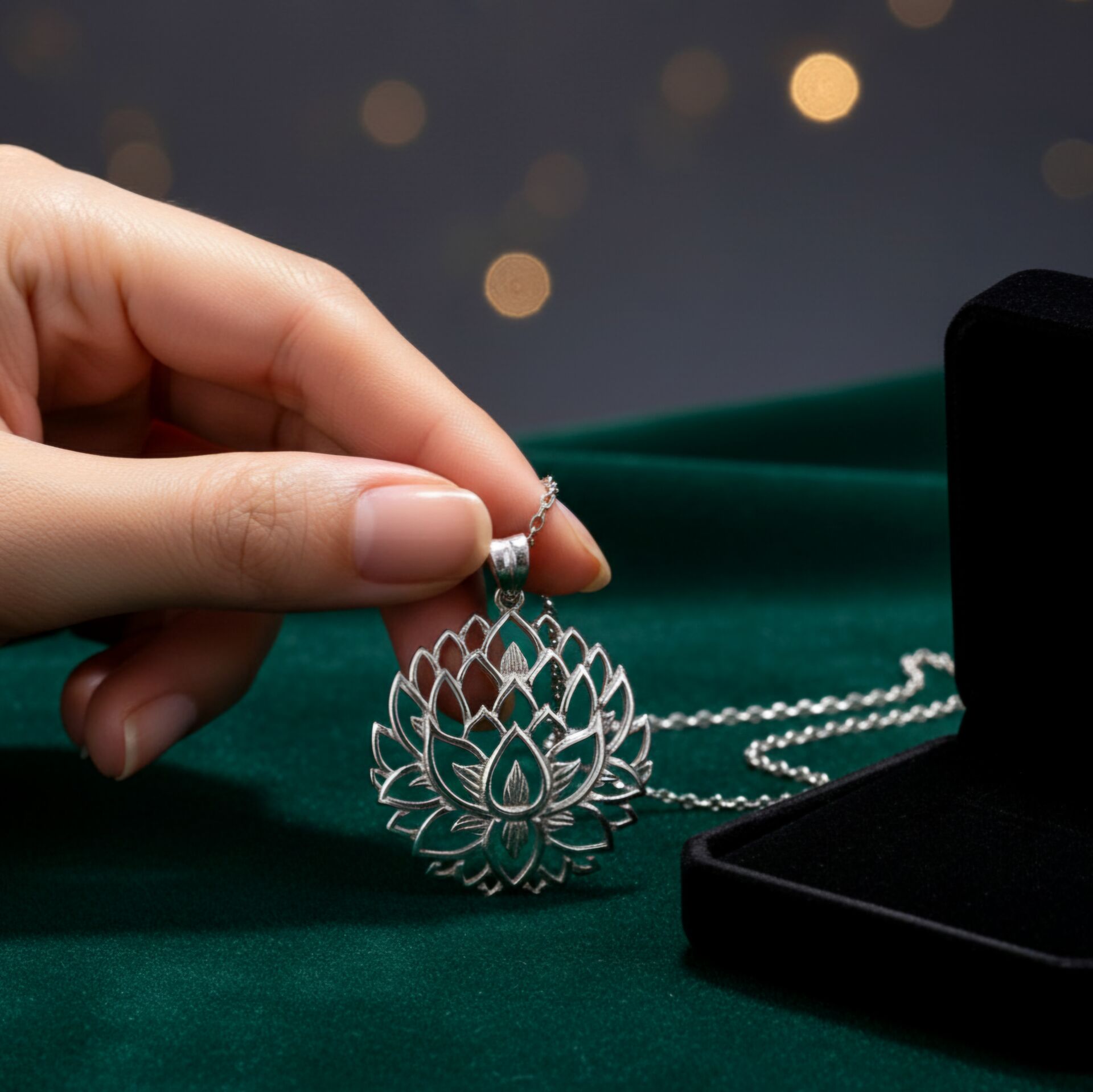 Lotus Çiçeği Gümüş Kolye