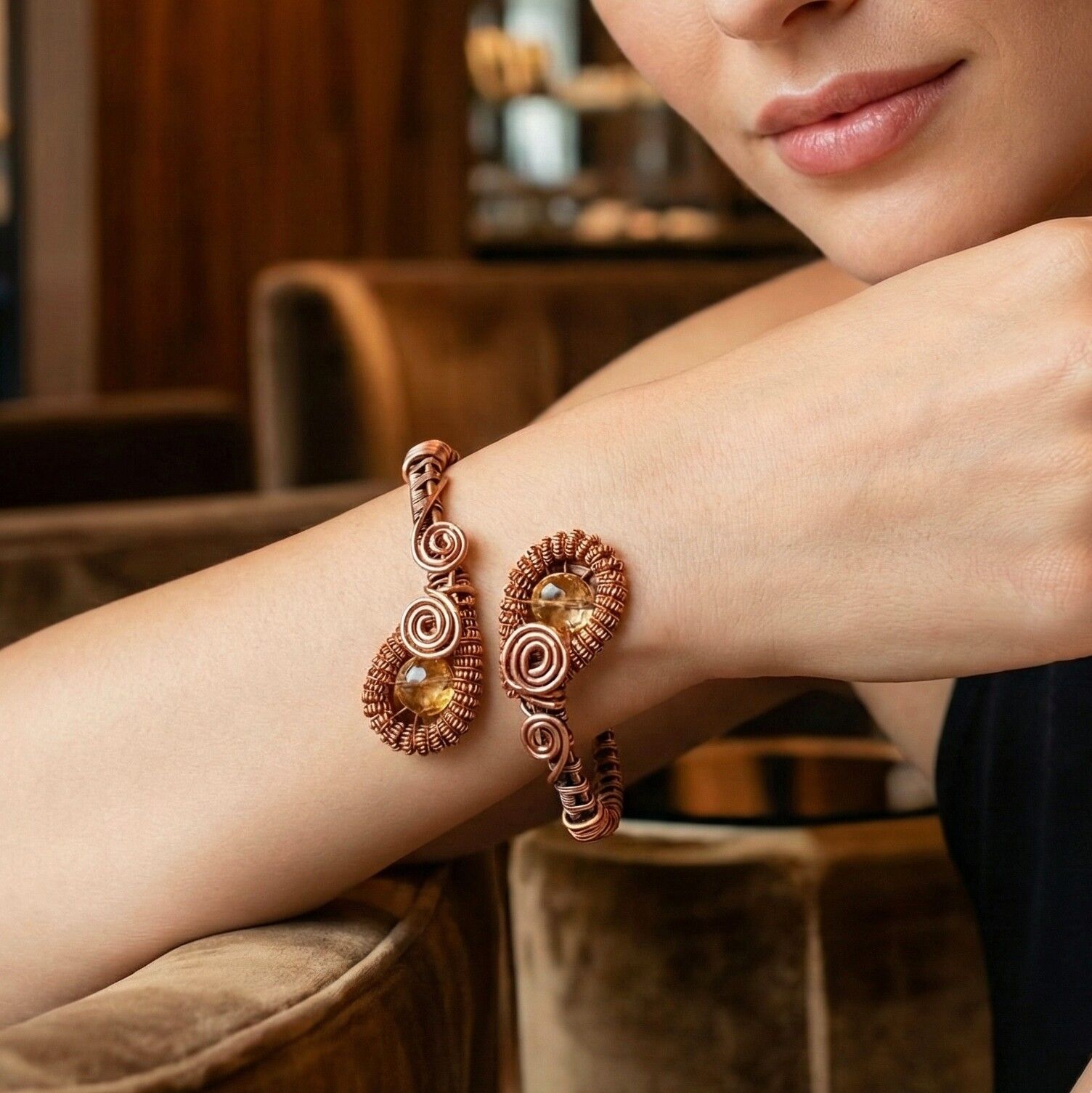 Sitrin Taşı ve Özel Tasarım Bakır Bileklik