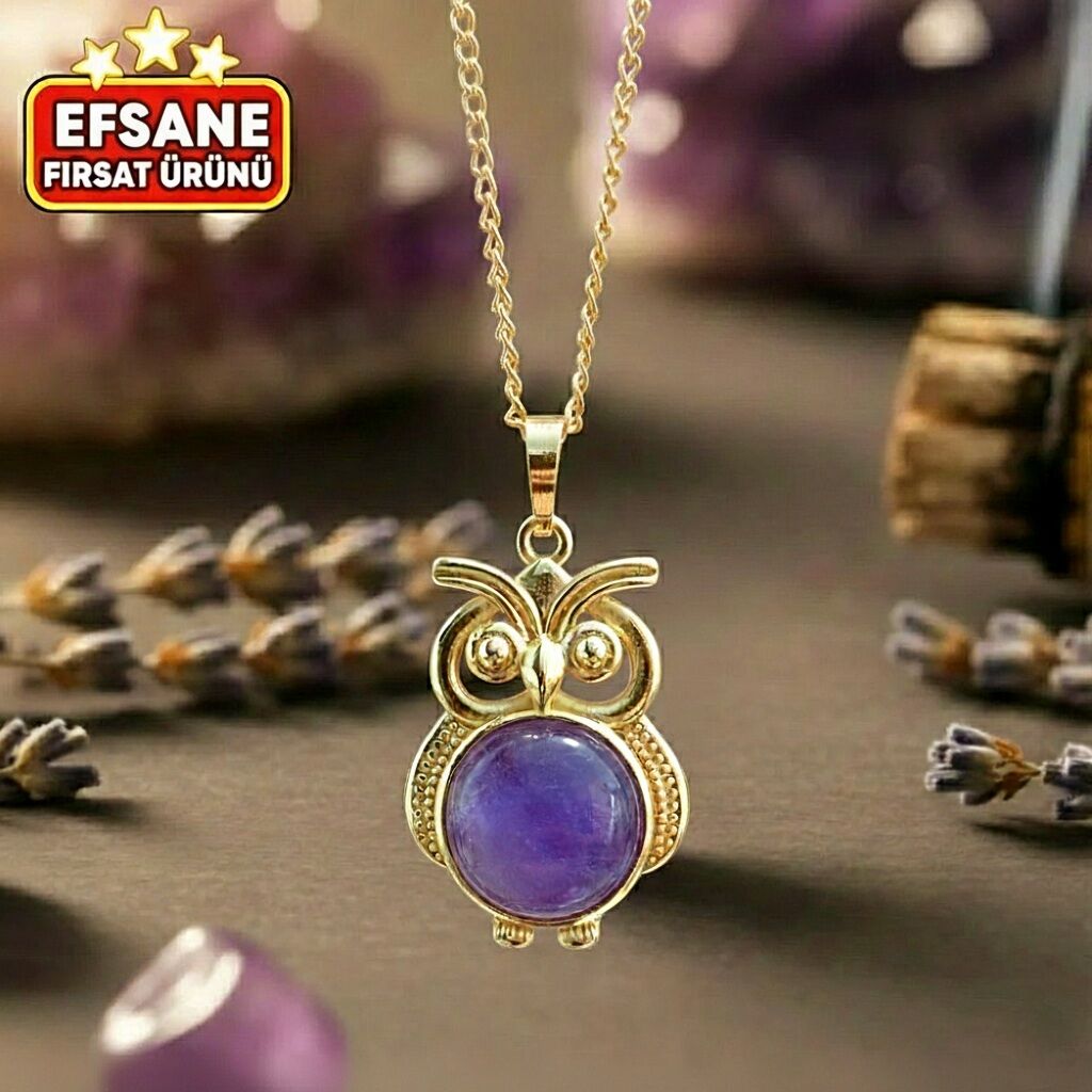 Baykuş Figürlü Ametist Tasarım Kolye