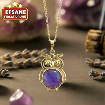 Baykuş Figürlü Ametist Tasarım Kolye