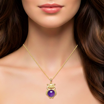 Baykuş Figürlü Ametist Tasarım Kolye