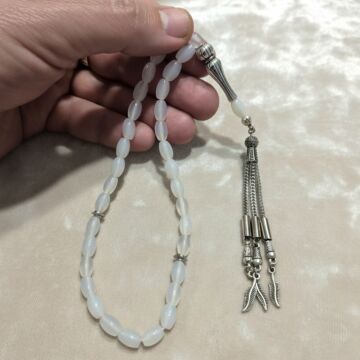 Arpa Kesim 33 lük Beyaz Akik Taşı Tesbih