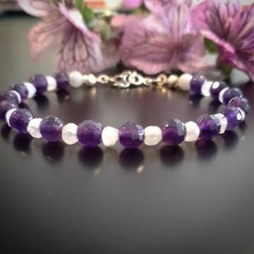 Ametist ve Aytaşı Gümüş Bileklik