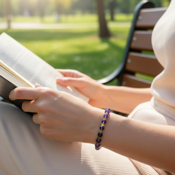 Ametist ve Yeşim Taşı Gümüş Bileklik