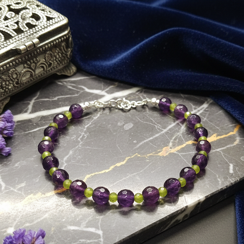 Ametist ve Yeşim Taşı Gümüş Bileklik