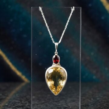 Sitrin ve Lal (Garnet) Taşlı Tasarım Gümüş Kolye