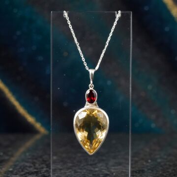 Sitrin ve Lal (Garnet) Taşlı Tasarım Gümüş Kolye