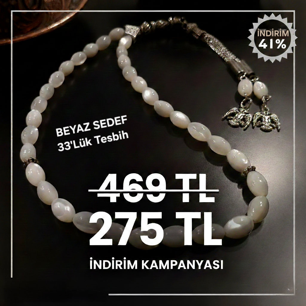 Arpa Kesim Beyaz Sedef 33' Lük Tesbih