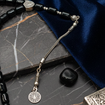 Kapsül Kesim Siyah Turmalin 33 lü Gümüş Tesbih