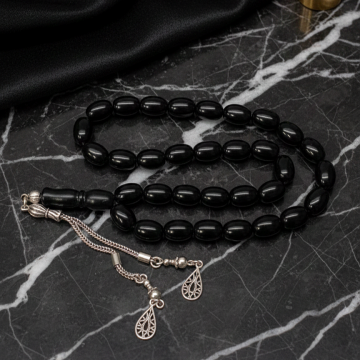 Beyzi Kesim Gürcü Oltu Taşı 33 lük Gümüş Tesbih